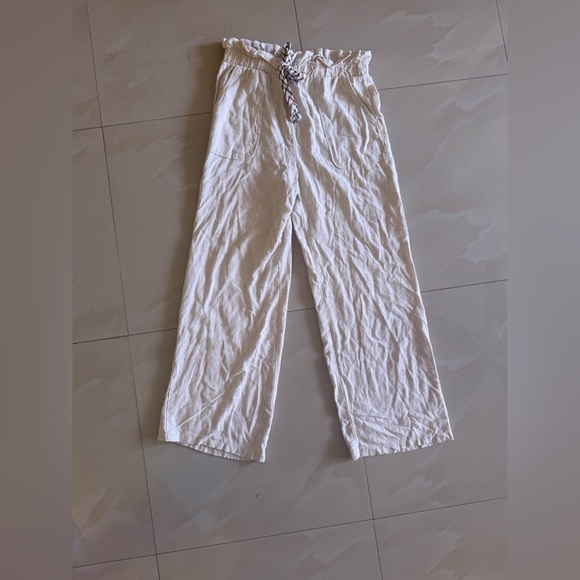 Style Me / Elastic Waist Semi-Sheer Linen Blend Beige Crop Capri Pants - Picture 13 of 16